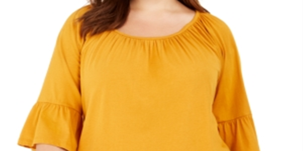 Blusa feminina estilo boho com manga sino e estampa camponesa Michael Kors, amarela, tamanho 1X