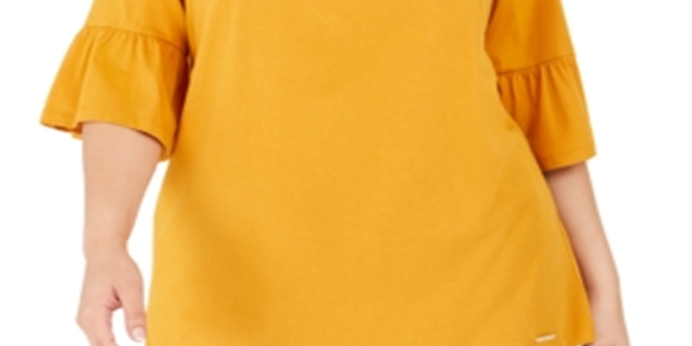 Blusa feminina estilo boho com manga sino e estampa camponesa Michael Kors, amarela, tamanho 1X