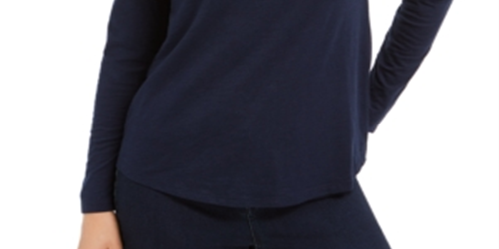 Camisa feminina de manga comprida com decote em V estilo &amp; co, azul, tamanho pequeno