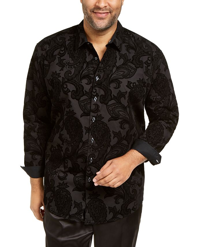 Camisa masculina estampada com estampa paisley grande e alta da INC International Concepts, preta, tamanho 4XLT