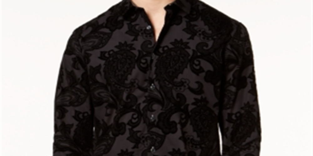 Camisa masculina estampada com estampa paisley grande e alta da INC International Concepts, preta, tamanho 4XLT