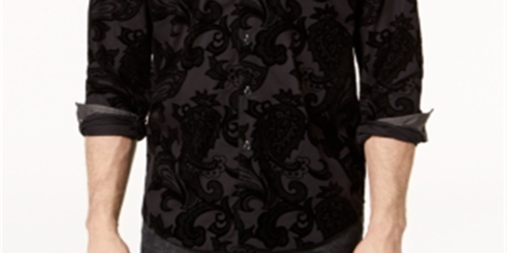 Camisa masculina estampada com estampa paisley grande e alta da INC International Concepts, preta, tamanho 4XLT