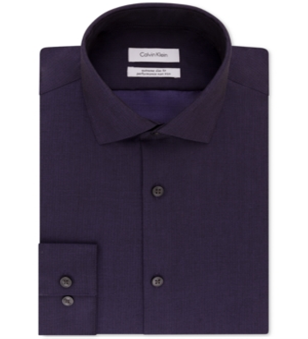 Camisa social Calvin Klein masculina Steel Extra Slim Fit, sem passar, com padrão espinha de peixe, roxa, tamanho 16x34-35