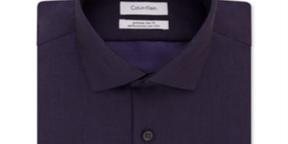 Camisa social Calvin Klein masculina Steel Extra Slim Fit, sem passar, com padrão espinha de peixe, roxa, tamanho 16x34-35