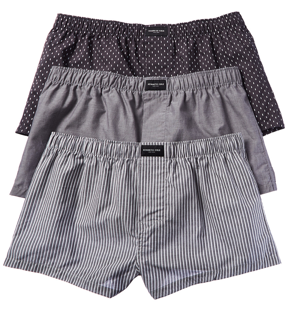 Pacote com 3 boxers Kenneth Cole femininos de algodão, pretos, tamanho G