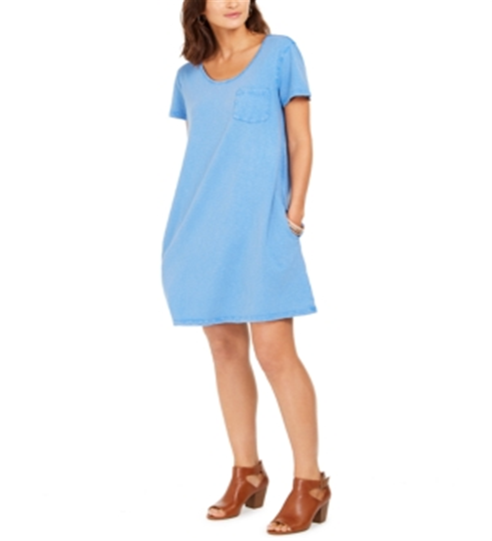 Vestido camiseta feminino estilo &amp; co com um bolso, azul, tamanho médio