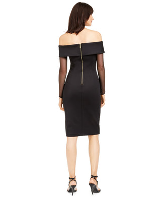 Vestido Calvin Klein Feminino Ombro a Ombro Manga Ilusão Preto Tamanho 12