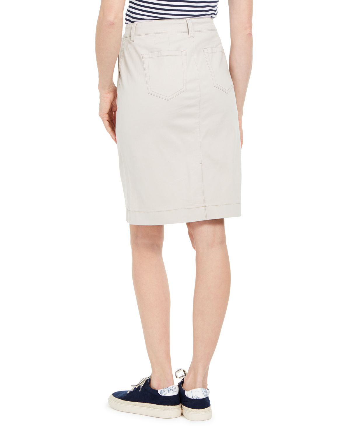 Saia jeans feminina Charter Club com botões frontais, tamanho 6, marfim