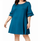 Vestido feminino John Paul Richard Plus Shift com babados em camadas, verde, tamanho 1X
