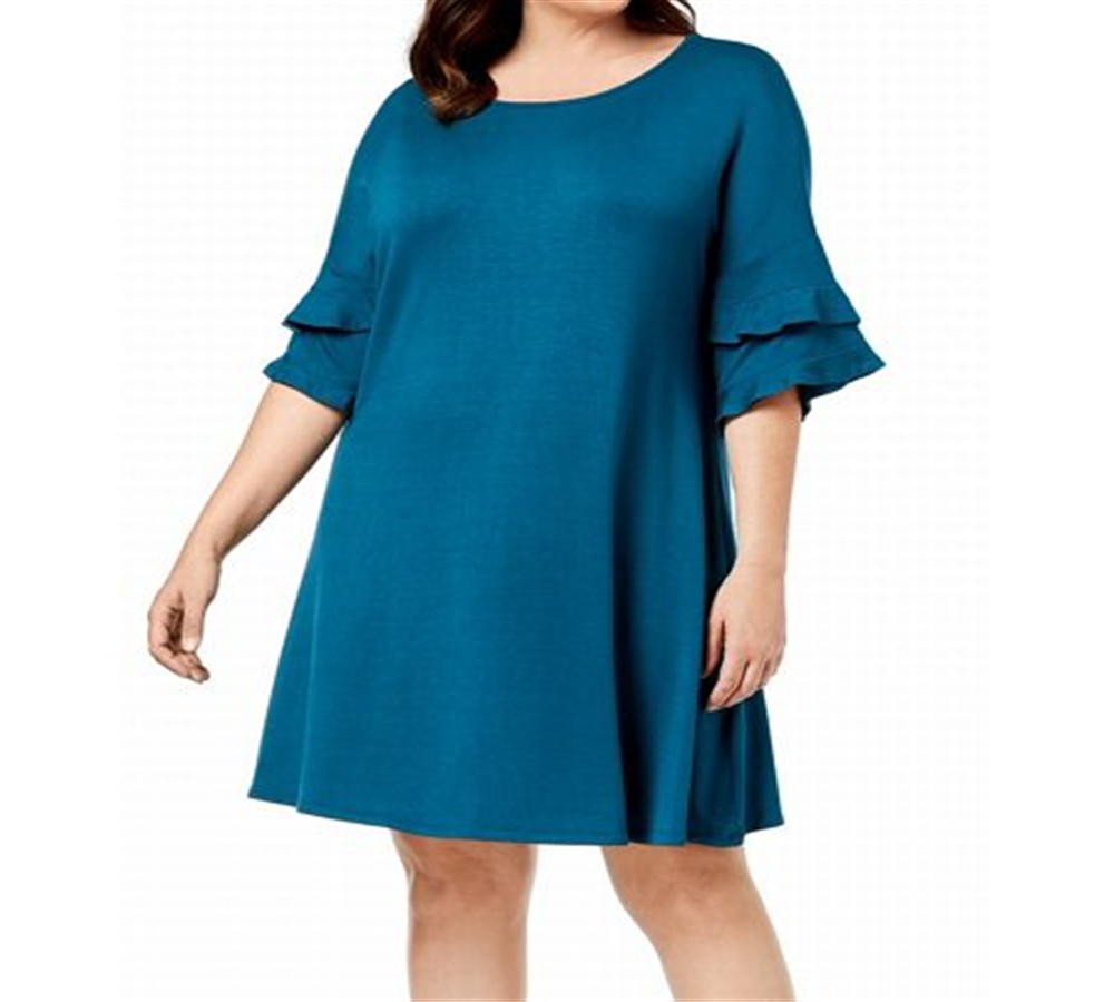 Vestido feminino John Paul Richard Plus Shift com babados em camadas, verde, tamanho 1X