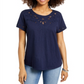 Camiseta feminina de algodão com recorte Charter Club, azul, tamanho XX-G