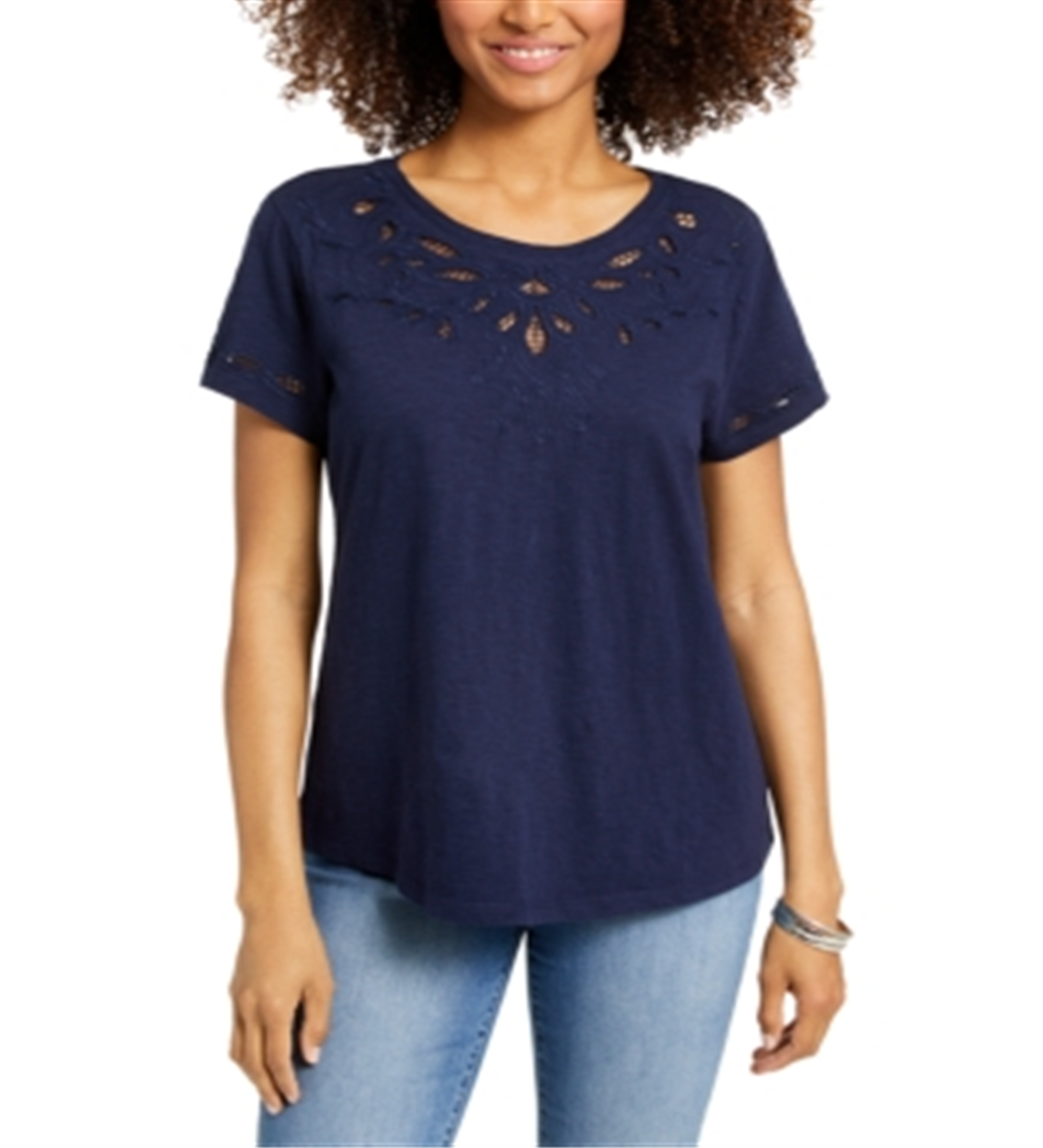 Camiseta feminina de algodão com recorte Charter Club, azul, tamanho XX-G