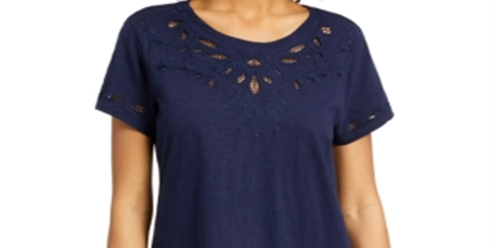 Camiseta feminina de algodão com recorte Charter Club, azul, tamanho XX-G