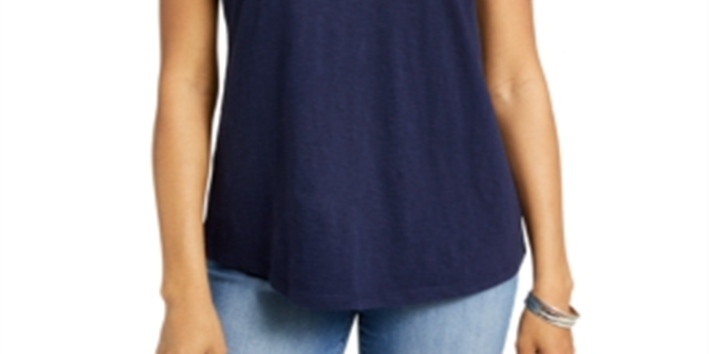 Camiseta feminina de algodão com recorte Charter Club, azul, tamanho XX-G