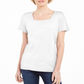 Camiseta feminina Karen Scott de algodão com gola quadrada, branca, tamanho pequeno