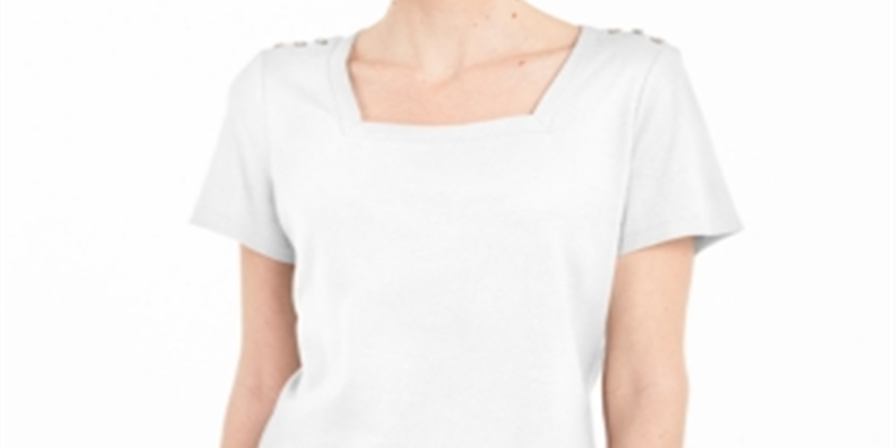 Camiseta feminina Karen Scott de algodão com gola quadrada, branca, tamanho pequeno