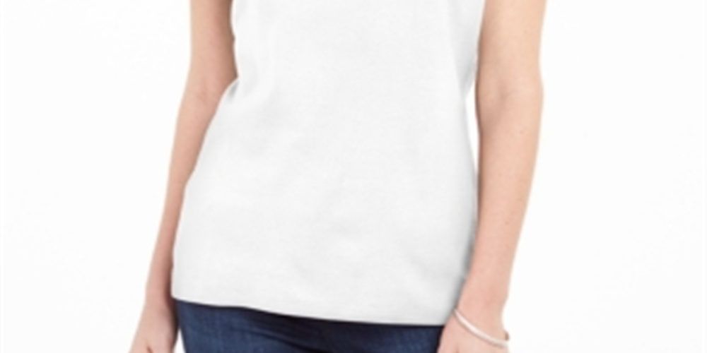 Camiseta feminina Karen Scott de algodão com gola quadrada, branca, tamanho pequeno