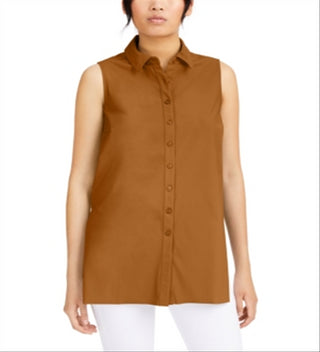 Blusa feminina Alfani sem mangas com botões e gola, bege, tamanho M