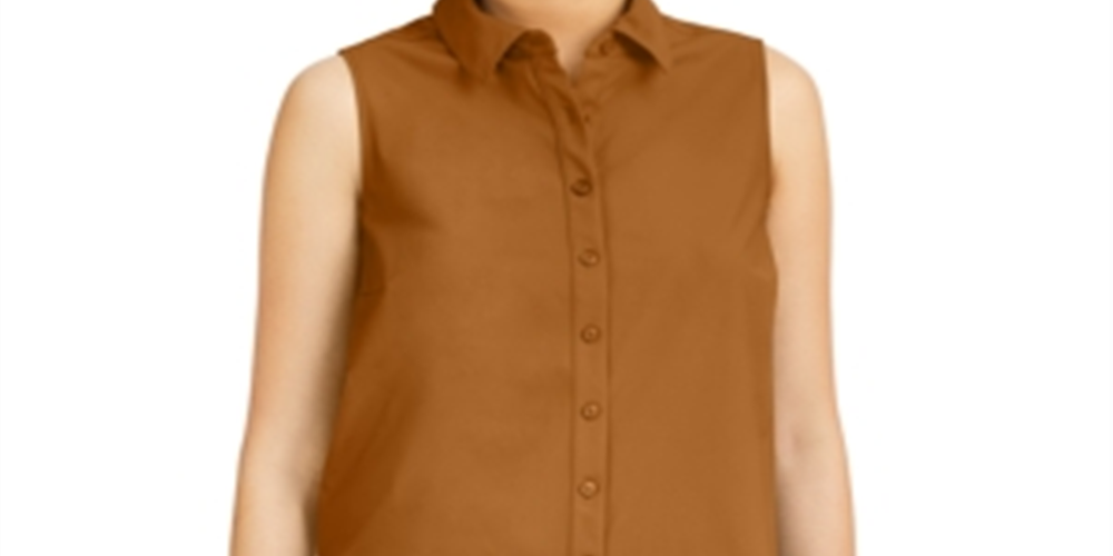 Blusa feminina Alfani sem mangas com botões e gola, bege, tamanho M