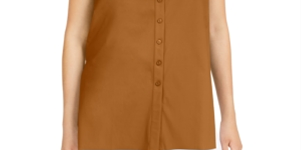 Blusa feminina Alfani sem mangas com botões e gola, bege, tamanho M