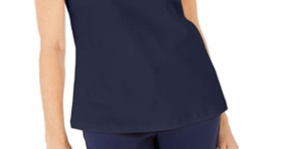 Blusa feminina Karen Scott de algodão com crochê frontal, azul, tamanho XX-G