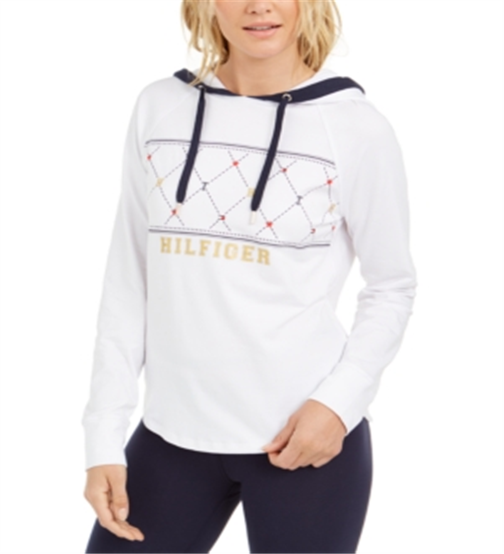 Tommy Hilfiger Sport Argyle Panel Hoodie Feminino Branco Tamanho Grande