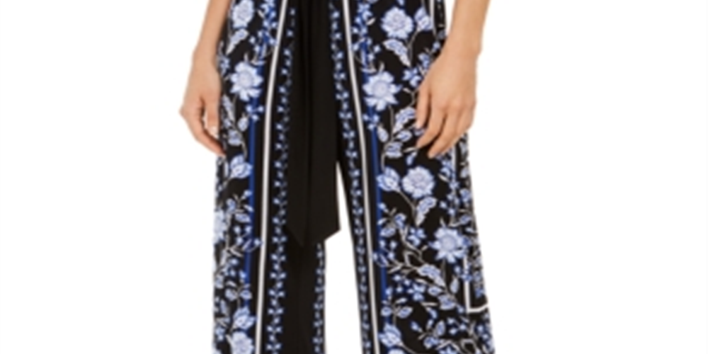 Calça feminina larga com amarração INC International Concepts, preta, tamanho grande