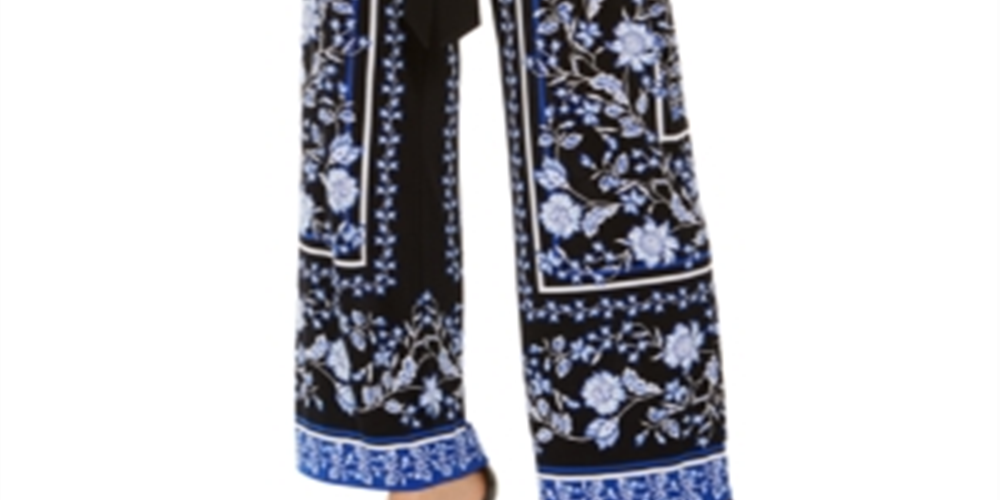 Calça feminina larga com amarração INC International Concepts, preta, tamanho grande