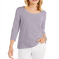 Blusa feminina estilo &amp; co, manga 3/4, decote redondo, roxa, tamanho médio