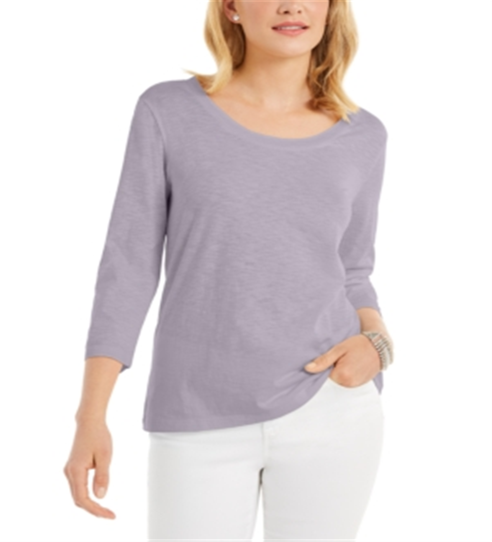 Blusa feminina estilo &amp; co, manga 3/4, decote redondo, roxa, tamanho médio