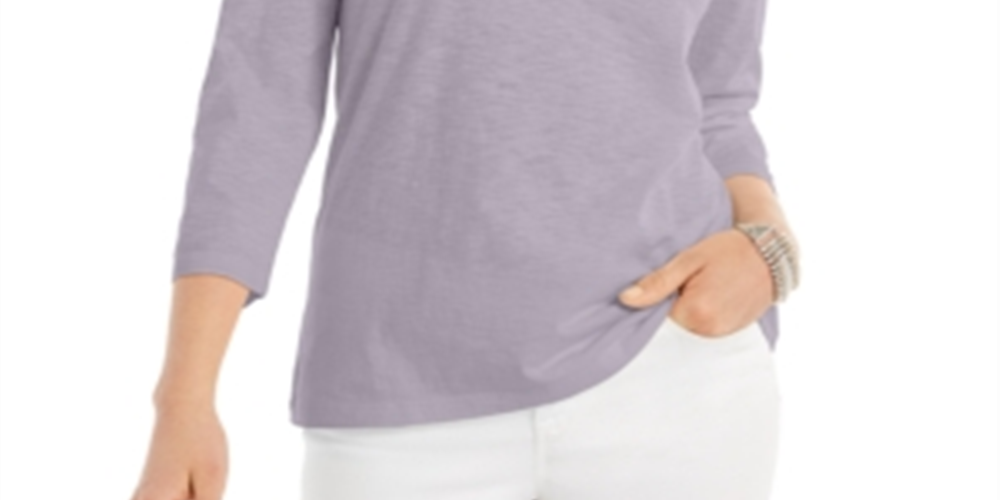Blusa feminina estilo &amp; co, manga 3/4, decote redondo, roxa, tamanho médio