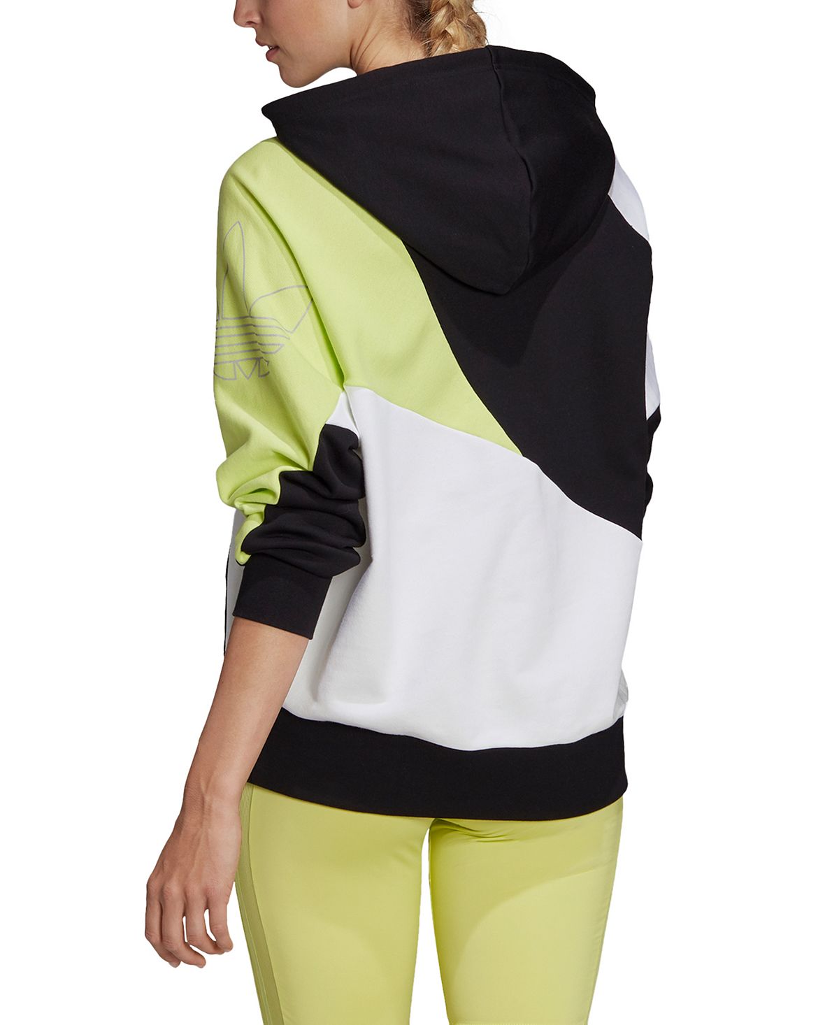 Moletom com capuz Adidas feminino de algodão com blocos de cores, preto, tamanho X-S