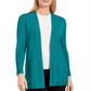 Cardigan feminino JM Collection com frente aberta, azul-petróleo, tamanho pequeno