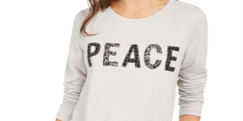 Moletom feminino com estampa Peace Graphic da Style &amp; Co, cinza, tamanho M
