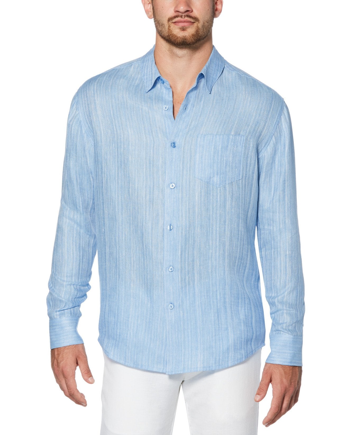Camisa esportiva texturizada masculina Cubavera manga comprida azul tamanho grande
