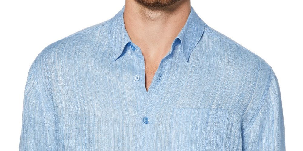 Camisa esportiva texturizada masculina Cubavera manga comprida azul tamanho grande