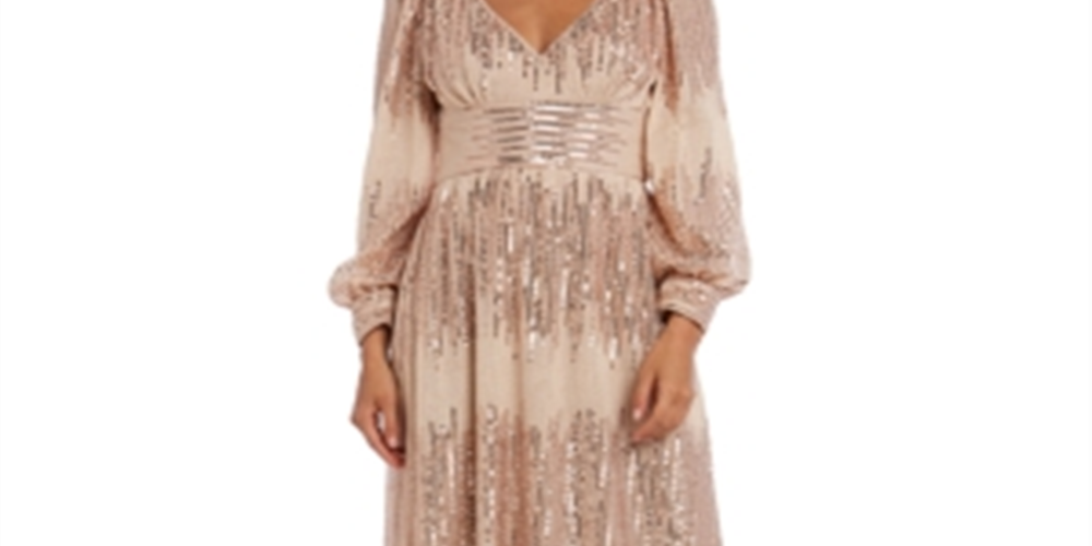 Vestido de noite longo e justo feminino R&amp;M Richard, bege, tamanho 10, pequeno