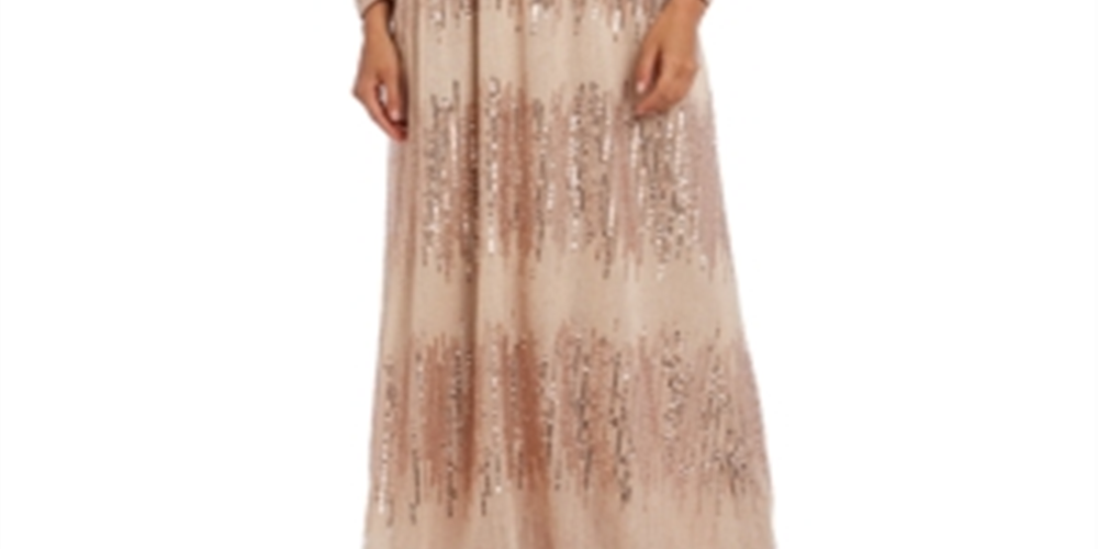 Vestido de noite longo e justo feminino R&amp;M Richard, bege, tamanho 10, pequeno