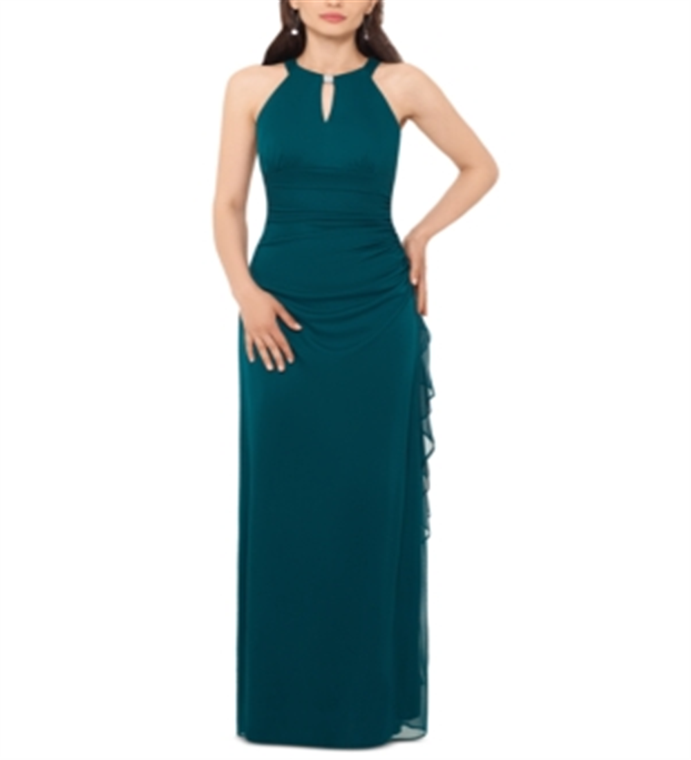 Vestido longo sem mangas Betsy &amp; Adam feminino verde tamanho 12 pequeno