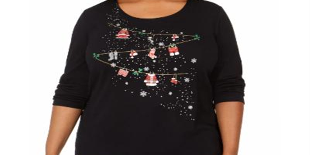 Karen Scott Top Feminino de Algodão com Strass para Festas, Preto, Tamanho 3X