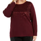 Suéter feminino plus size com lantejoulas e gola redonda, INC International Concepts, vinho, tamanho 1X