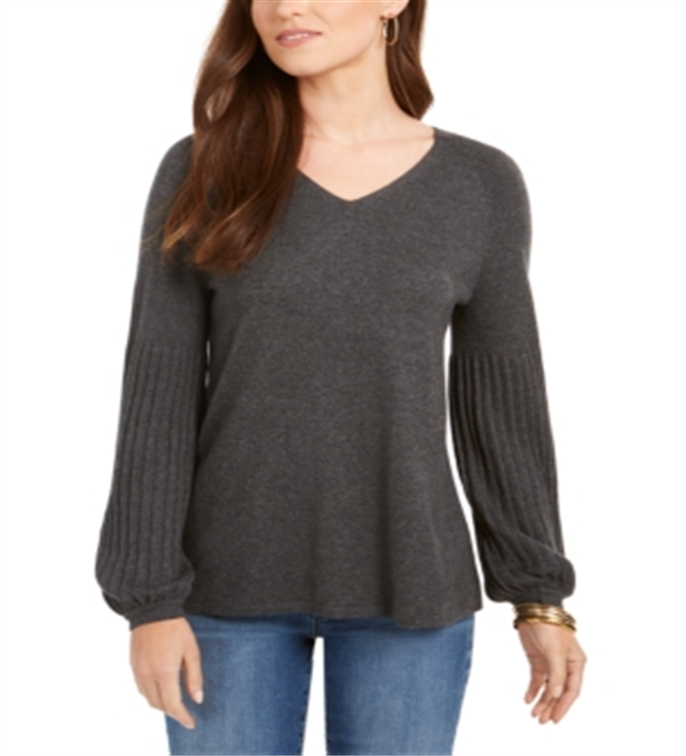 Suéter túnica feminino com manga bispo Style &amp; Co, cinza, tamanho 2XL