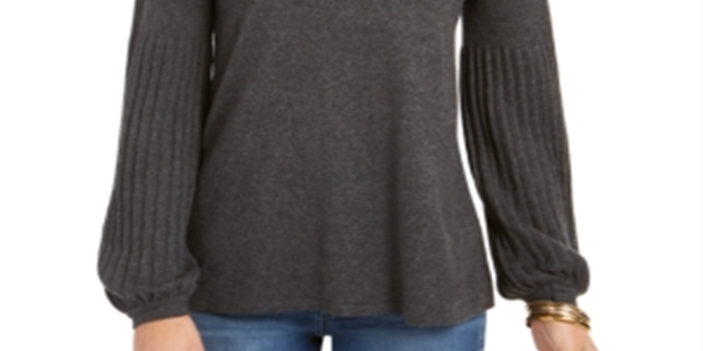 Suéter túnica feminino com manga bispo Style &amp; Co, cinza, tamanho 2XL