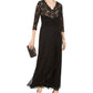 Vestido formal longo com decote em V e renda brilhante Jessica Howard feminino, manga 3/4, preto, tamanho 4, pequeno