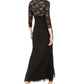 Vestido formal longo com decote em V e renda brilhante Jessica Howard feminino, manga 3/4, preto, tamanho 4, pequeno