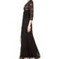 Vestido formal longo com decote em V e renda brilhante Jessica Howard feminino, manga 3/4, preto, tamanho 4, pequeno