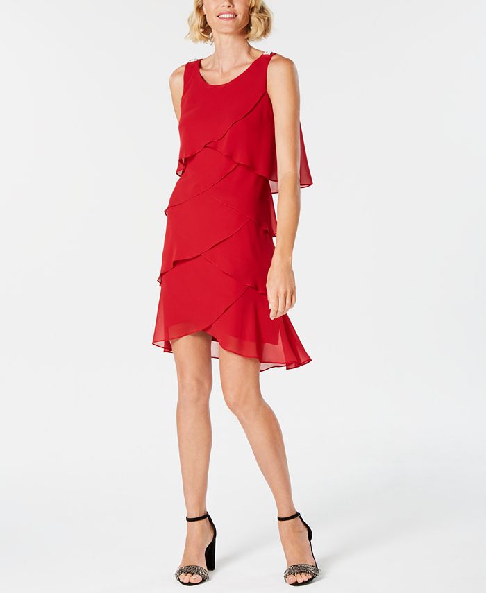 Vestido de festa feminino SL Fashions, sem mangas, com decote redondo e acima do joelho, estilo flare, vermelho, tamanho 18