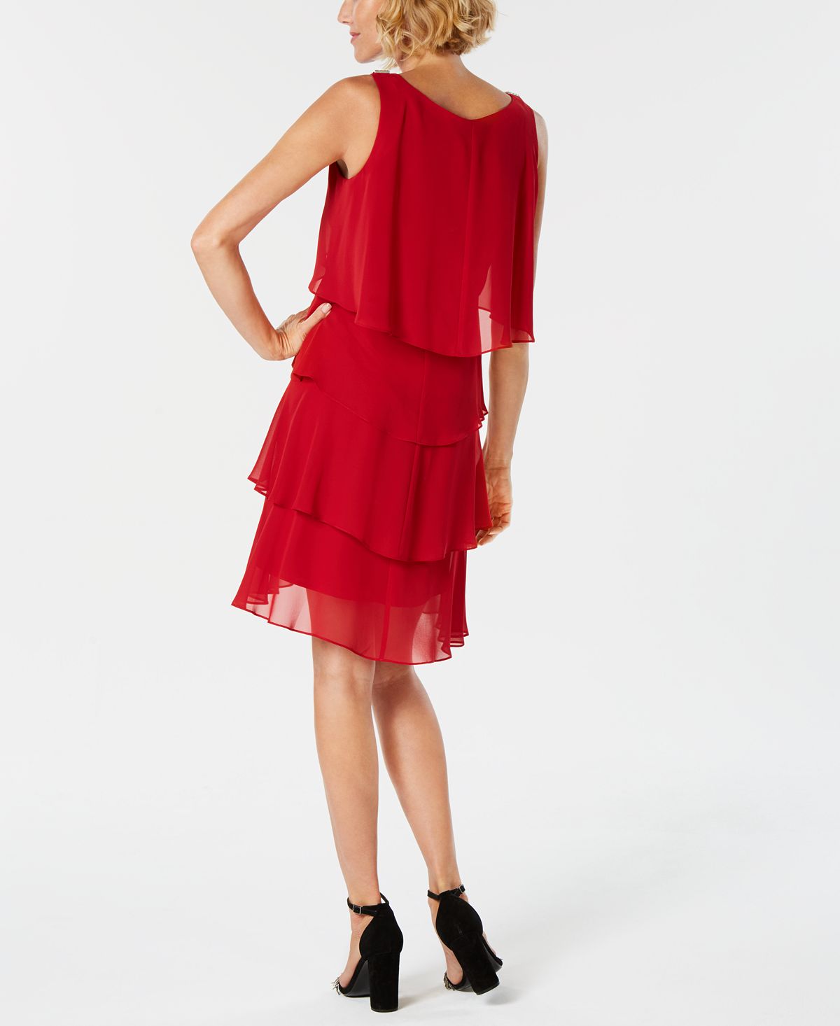 Vestido de festa feminino SL Fashions, sem mangas, com decote redondo e acima do joelho, estilo flare, vermelho, tamanho 18