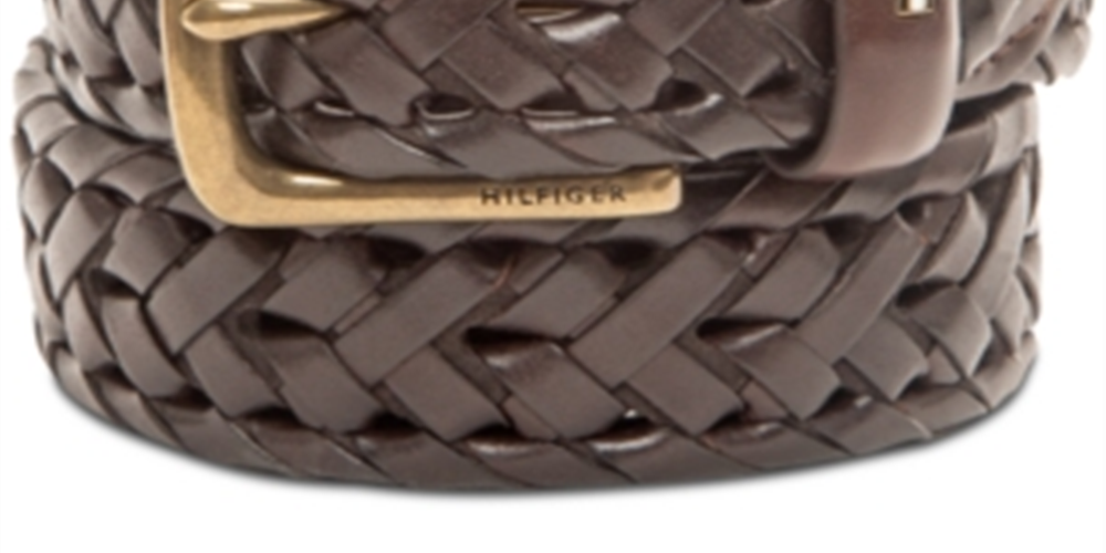 Tommy Hilfiger Cinto casual masculino trançado em couro sintético marrom tamanho pequeno