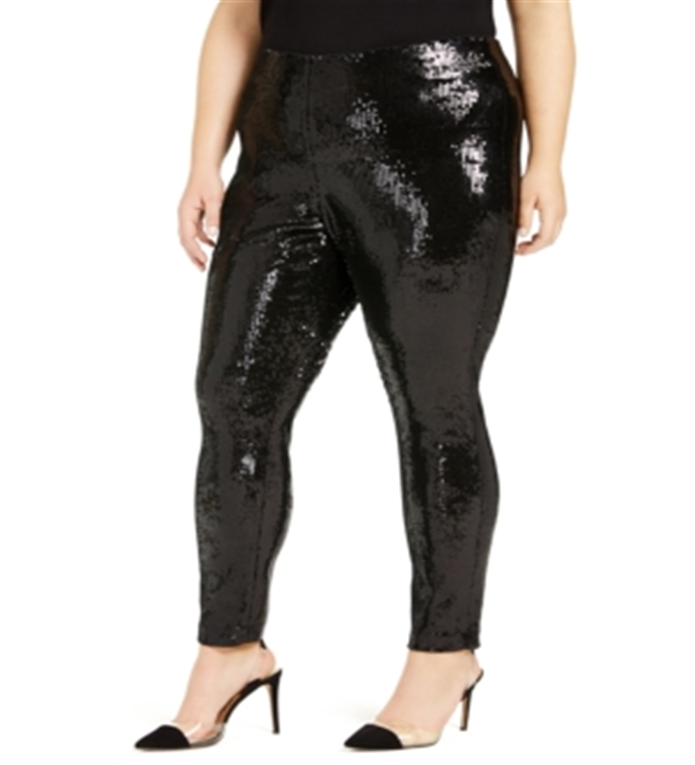 Calça feminina plus size com lantejoulas da INC International Concepts, preta, tamanho 3X